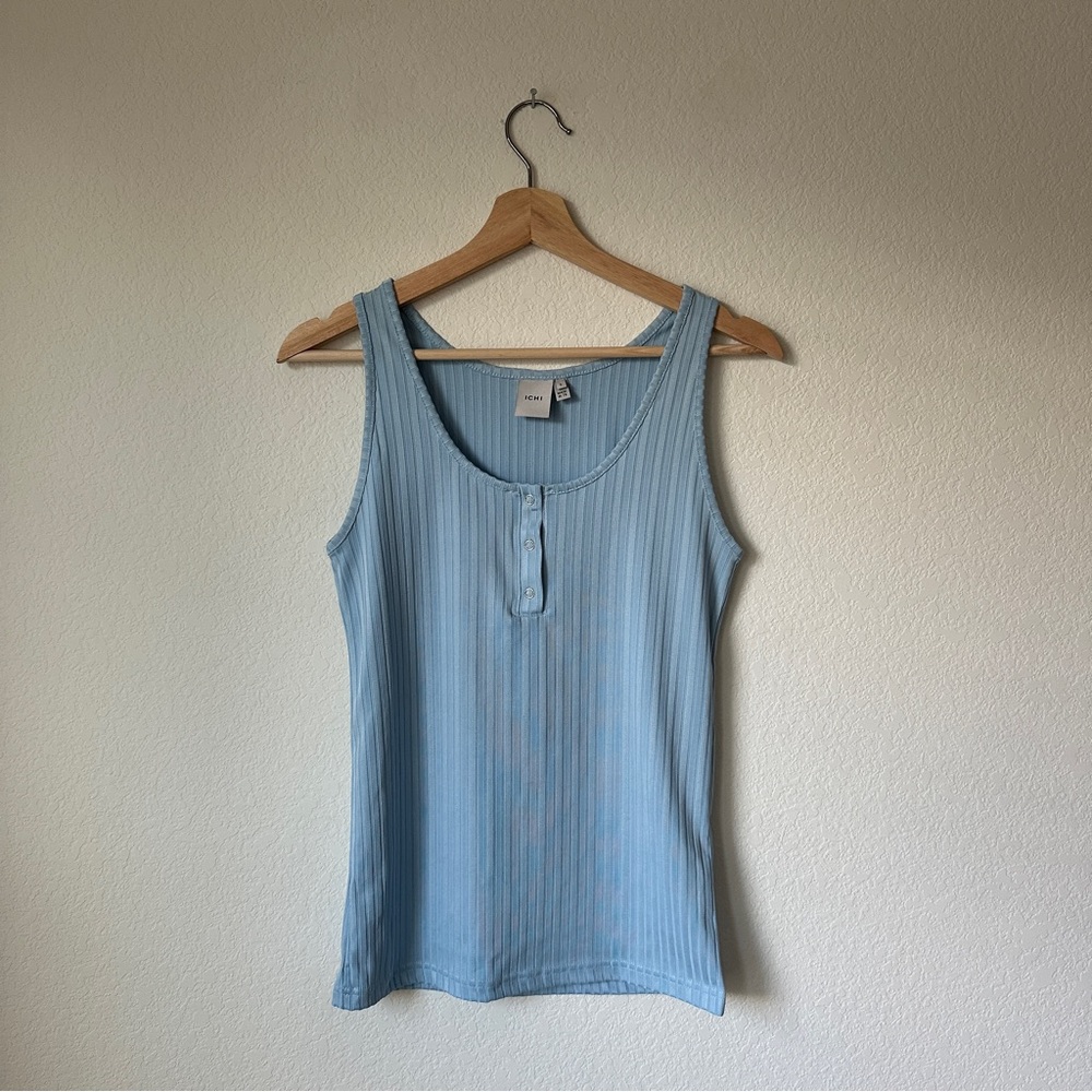 ICHI Blue Ribbed Tank Top